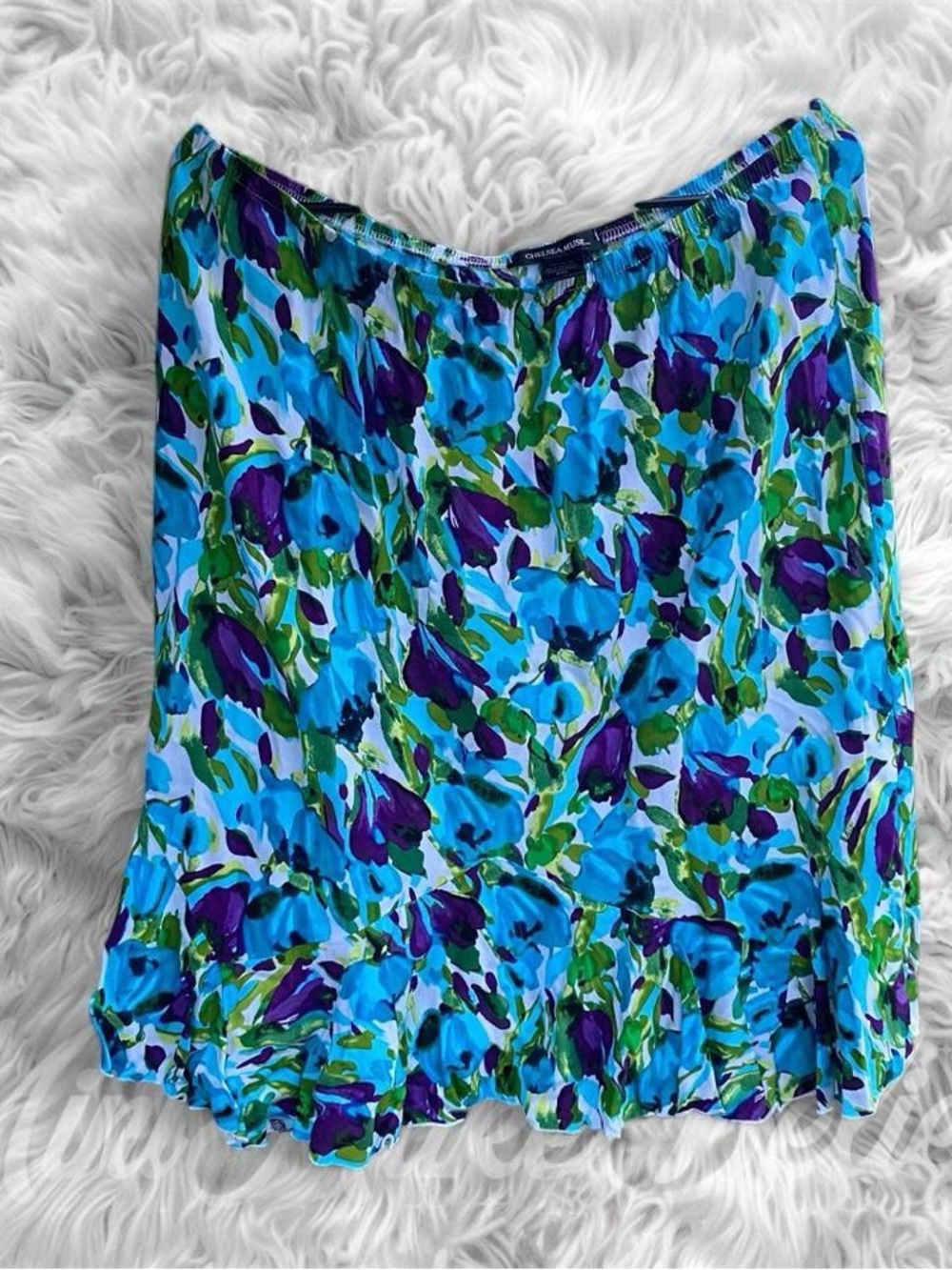 Floral Blue Midi Skirt with Ruffle Hem